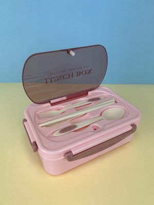 Ланч бокс однорівневий на 3 відсіки з столовими проборами Lunch Box "Airtight Leakproof" на 1200 мл, рожевий КП2557 фото